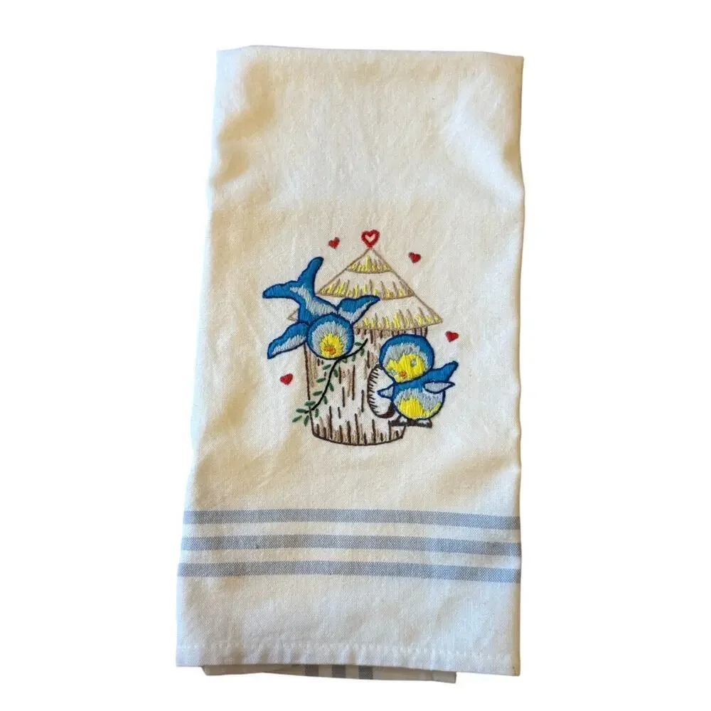 Vintage Embroidered Bird Hand Towel Dish Cloth Retro